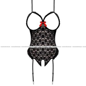 بادی فانتزی بدون کاپ و فاق باز جورابدار 465 Luv Lace Open Cup Crotchless Teddy 3