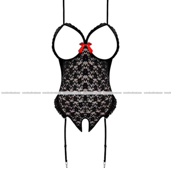 بادی فانتزی بدون کاپ و فاق باز جورابدار 465 Luv Lace Open Cup Crotchless Teddy 3